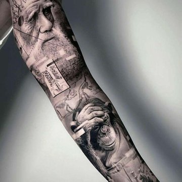 black and grey tatuiruotė ant dilbio