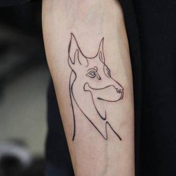 tatuiruotė su dobermanu