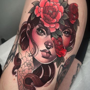 new school tattoo portrait